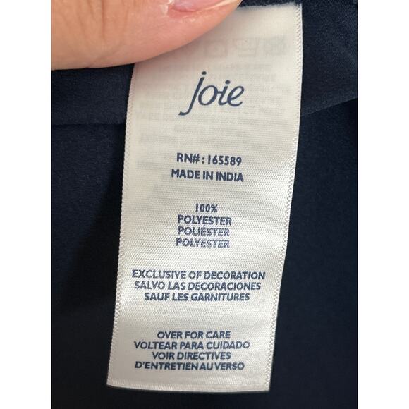 Joie Women’s M Baltic Navy Blue Print Smocked Lined Mini Dress Designer - Picture 5 of 6